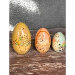 Lillian Vernon 1988 Easter Bunny Egg Ornament Nesting Eggs Set of 3 Vintage